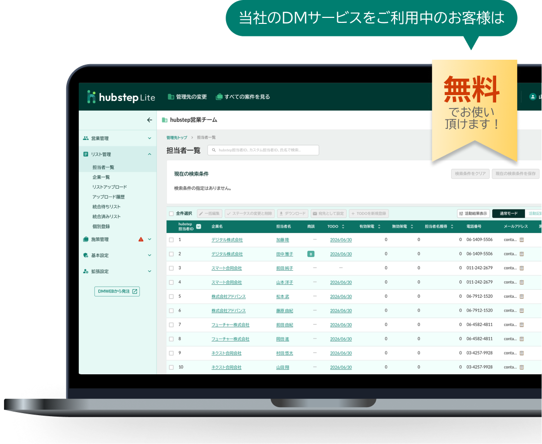 当社のDMサービスをご利用中のお客様は無料でお使いいただけます